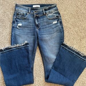 KanCan Blue Flare Jeans with Frayed Hem